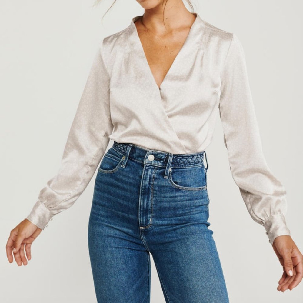 Long-Sleeve Satin Bodysuit